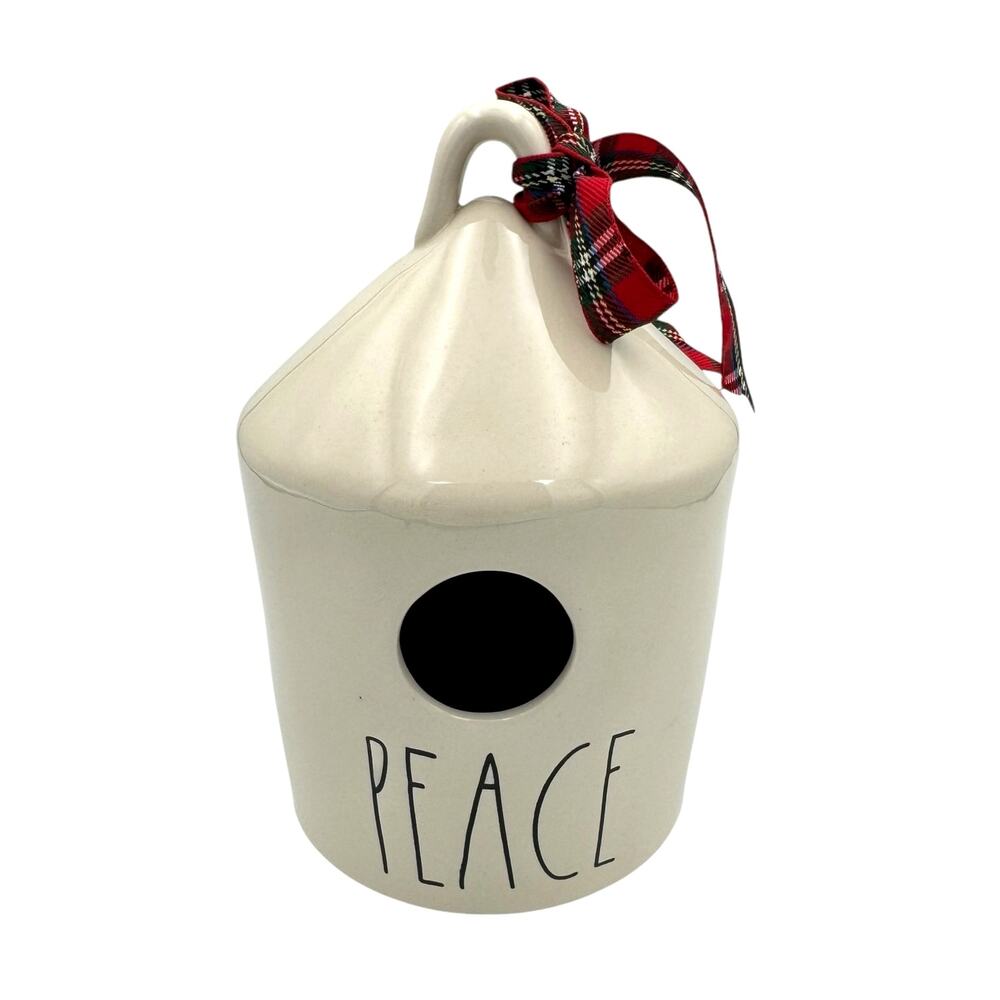 Rae Dunn PEACE White Ceramic Round Birdhouse NWOT House Decor Collectible